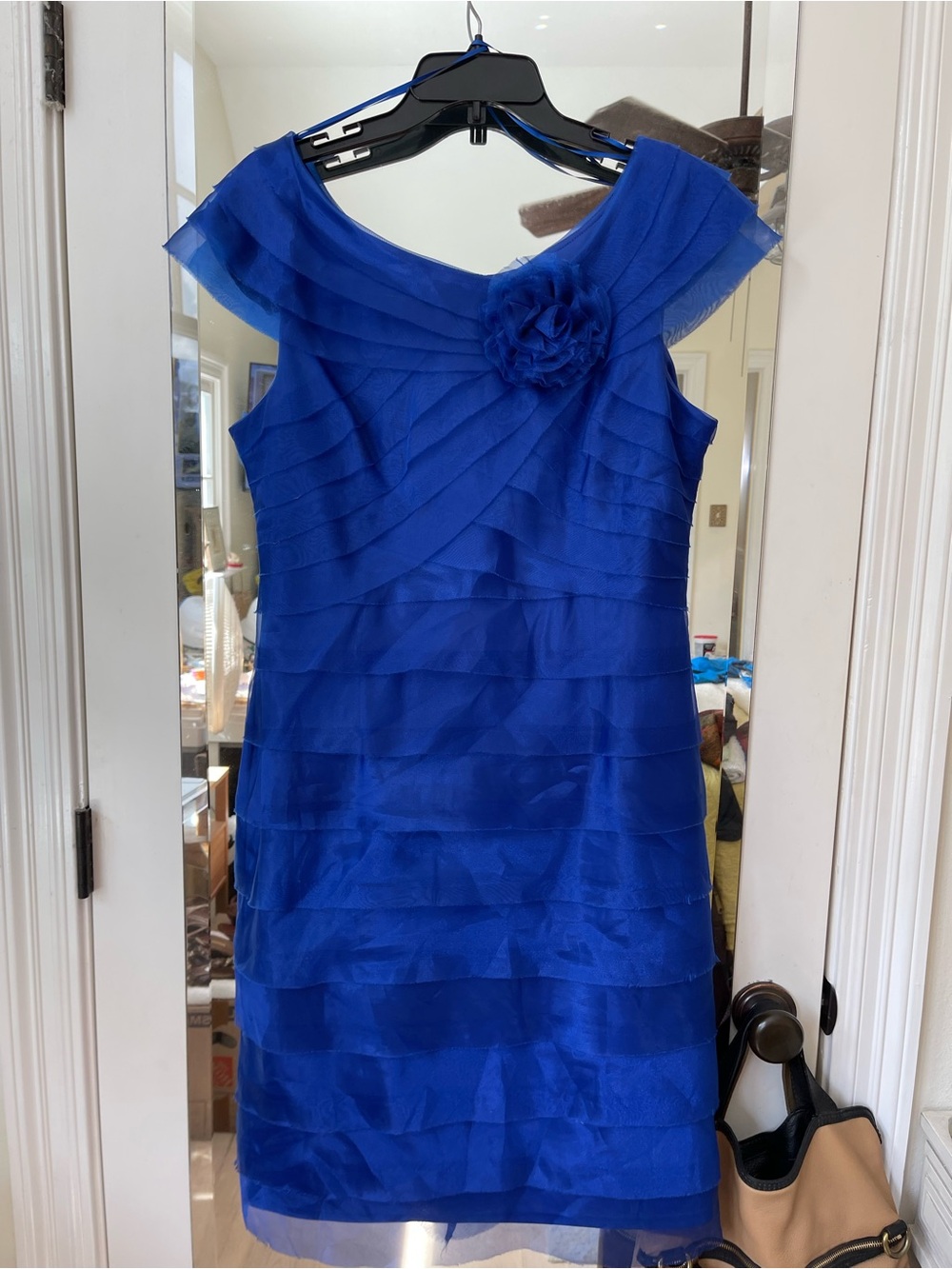 London Times size 14 Elegant Royal Blue Cocktail Dress with Floral Accent.